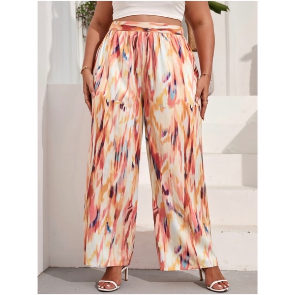 Boho plus size Tie Dye side slit wide leg palazzo pants - Picture 3 of 5